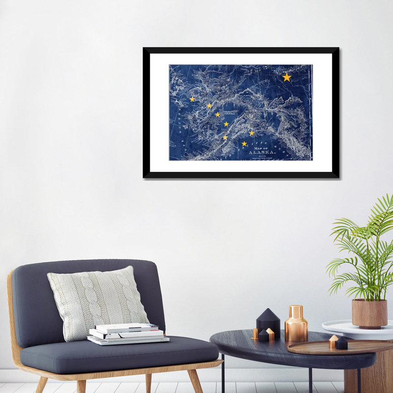 « alaska flag, grunge map rétro », impression sur toile, Papier d'art encadré noir, Blanc, H 16 po x l 24 po x P 1 po
