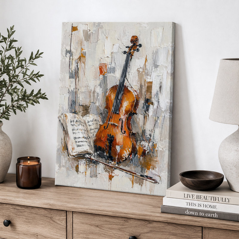 Violoncelle et notes de musique, H 36 po x l 24 po x P 1,5 po, Toile tendue
