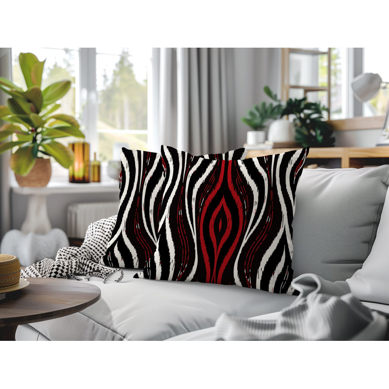 Oreiller réversible intérieur / extérieur à imprimé zébré Shira, 20x20, Red