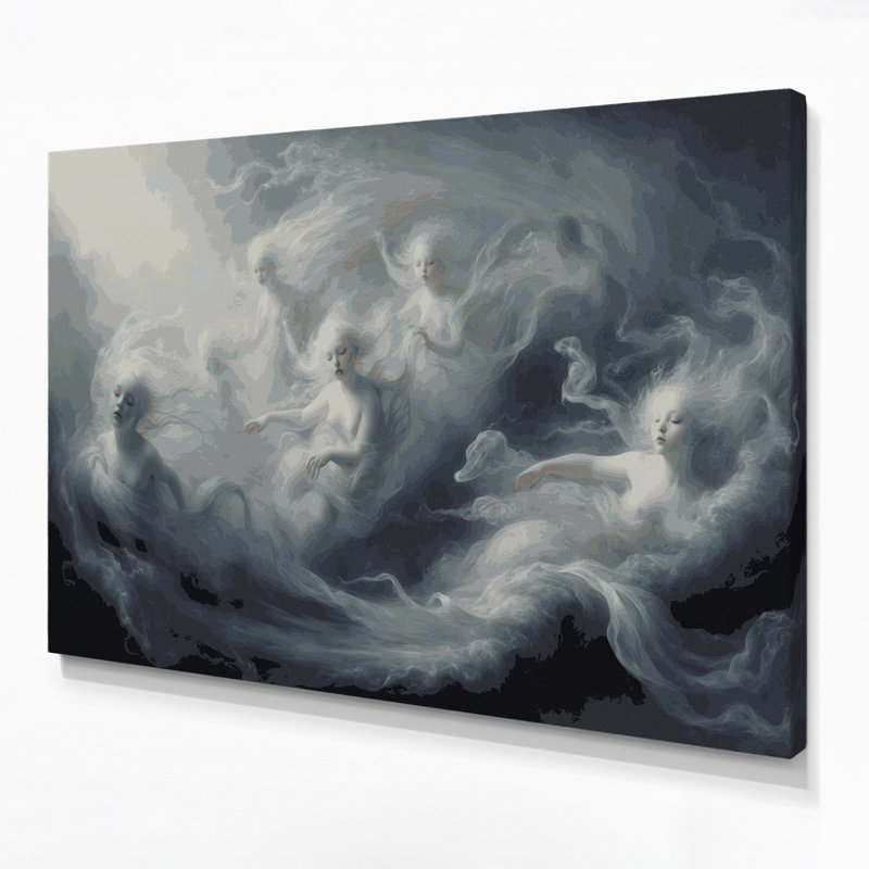 Halloween Ghosts and spirits Grey Canvas Wall Art, 12" H x 18" W