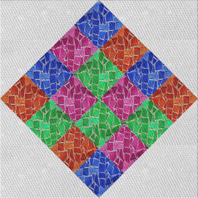 Tapis géométrique brun / bleu / rose