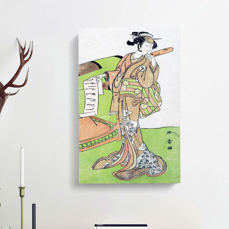 Woman With A Script by Katsukawa Shunsho - Wrapped Canvas Painting, 76cm H x 50cm W x 3cm D