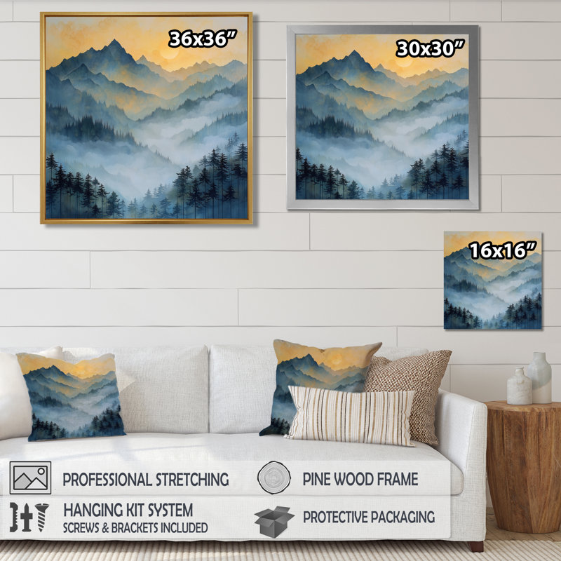 Gercas Misty Mountain Sunrise I - montagnes, art mural, Toile tendue, Ne s’applique pas, H 16 po x l 16 po