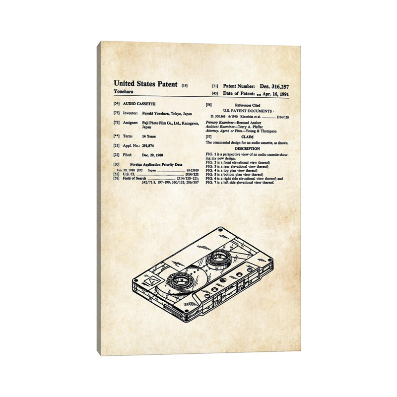 "Tape Cassette" par vern77 - Art textuel sur toile tendue, H 18 po x l 12 po x 1,5 po