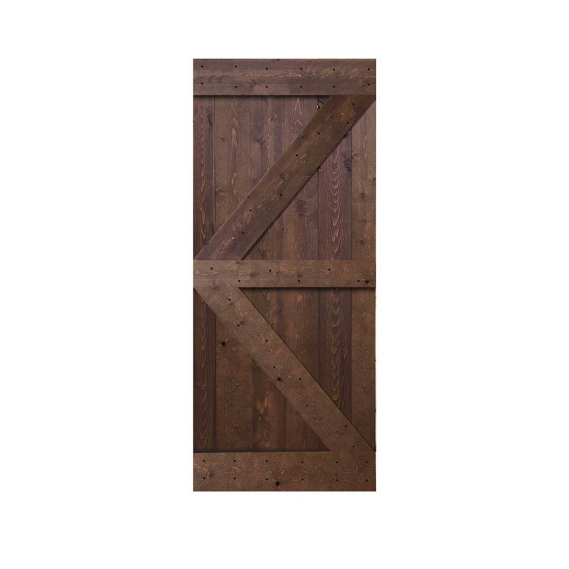 Porte de grange à panneaux en bois et métal à panneaux avec trousse de quincaillerie d'installation, Noyer, 42" x 84", Noir