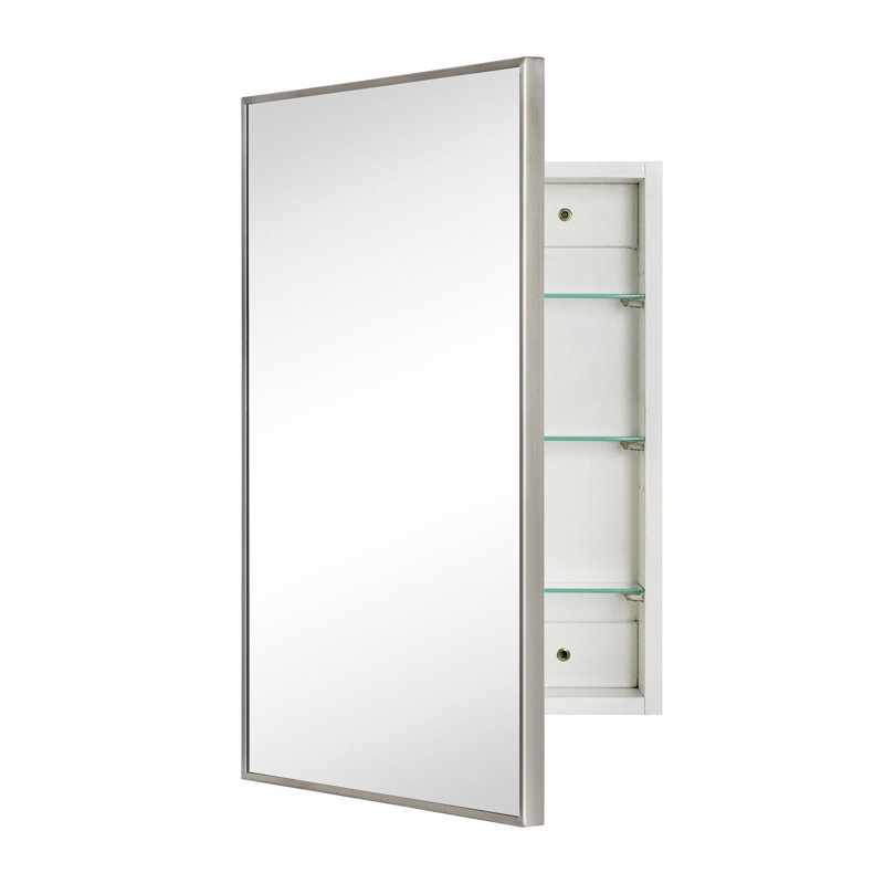Armoire à pharmacie de salle de bain encastrée et à fixation en surface en nickel brossé 17,5 po x 29 po Velin