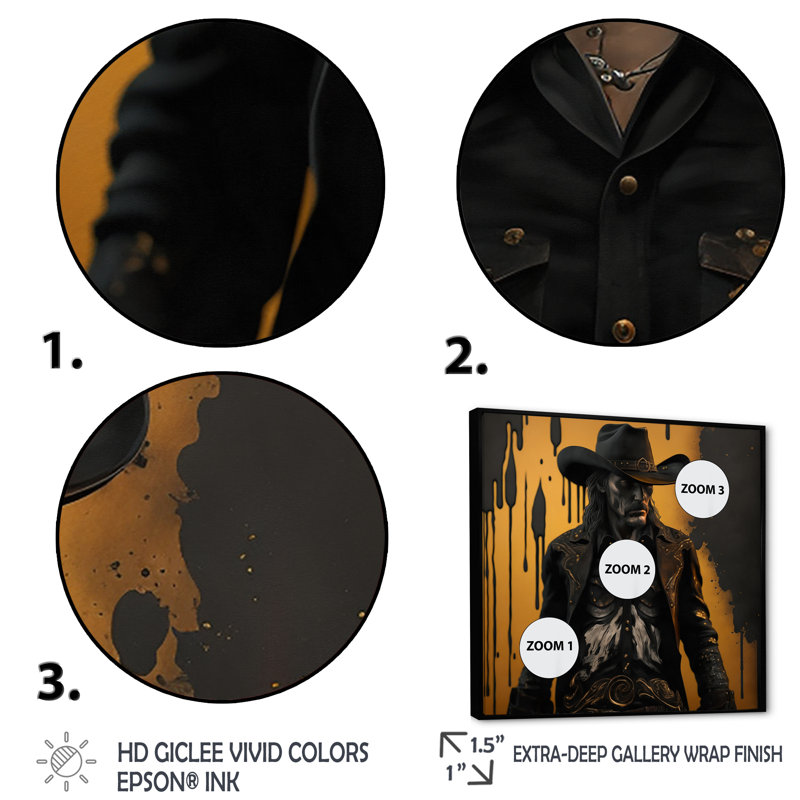 Western Cowboy I - art mural occidental, H 30 po x l 30 po x P 1 po, Toile avec cadre flottant noir