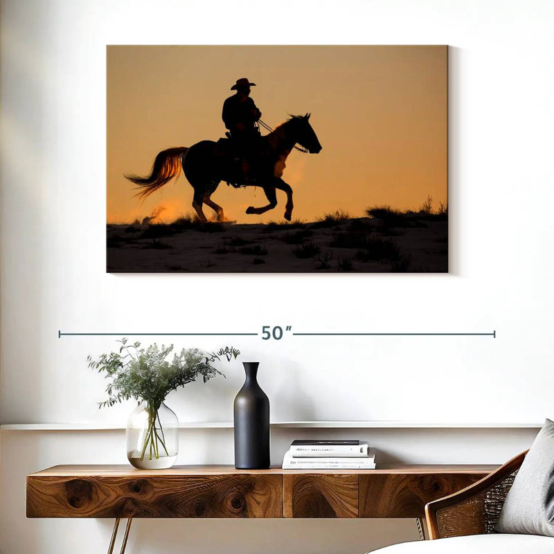 Lelar, cowboy à cheval, H 26 po x l 39 po