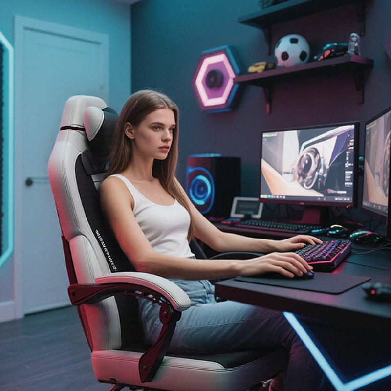Big and Tall Gaming Chair with Footrest & Massage - Heavy Duty Ergonomic Computer Chair for Adults, White, White
