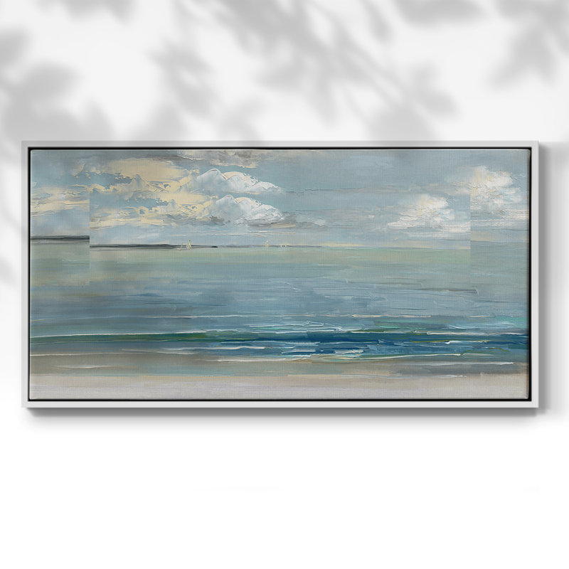 Across The Sound - Toile tendue avec châssis encadré - Prêt à être accroché, H 21 po x l 41 po, Blanc