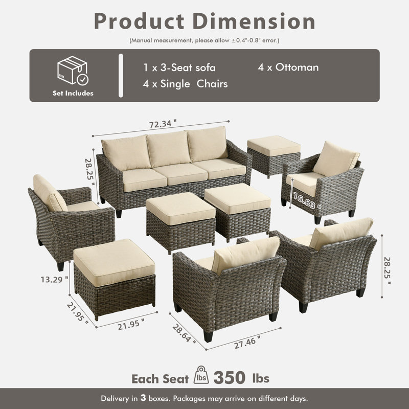 Eaker 10 Piece Seating Group with Cushions, Beige, No