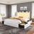 Upholstered Wingback Storage Bed Frame, Led Lights Headboard&4 Storage Drawers-1405445620-1405445621