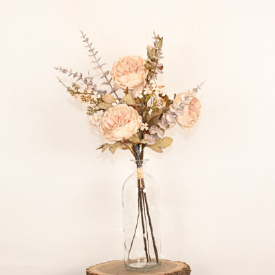 22" Artificial Peony Floral Arrangement In Faux Water Vase, Farmhouse Foliage Leaves With Long Stem Fall Sprays Faux Flowers For Dining Table Centerpieces Indoor Decoration
