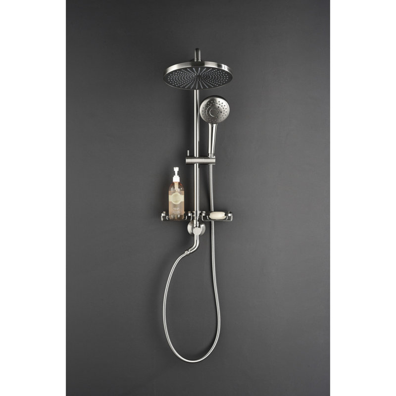 Shower Merger With 10" Rain Showerhead, 4 Hand Shower, Adjustable Slide Flange And Soap Tray In Brushed Nickel Bond Plug