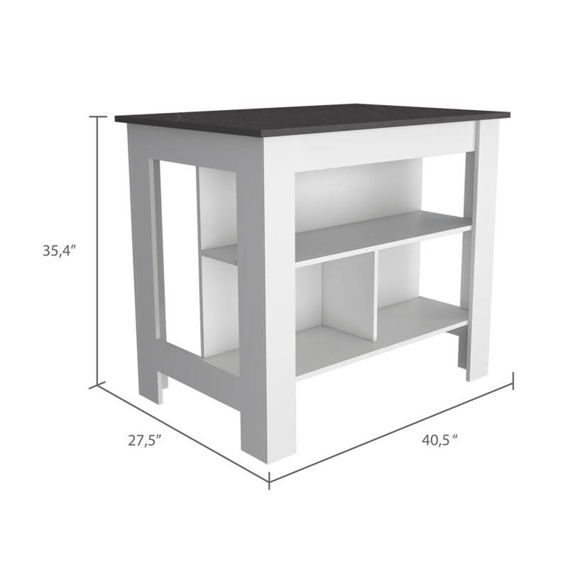 Îlot de cuisine, quatre pieds, trois tablettes - blanc / onyx, Blanc / onyx