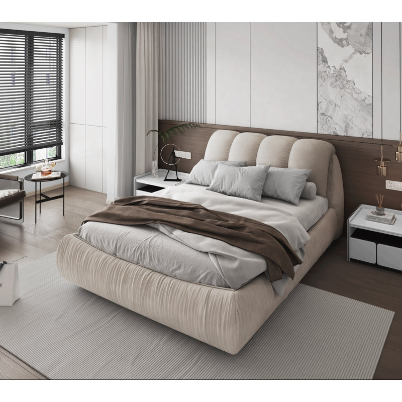 Henness Upholstered Sleigh Bed, Queen, Beige