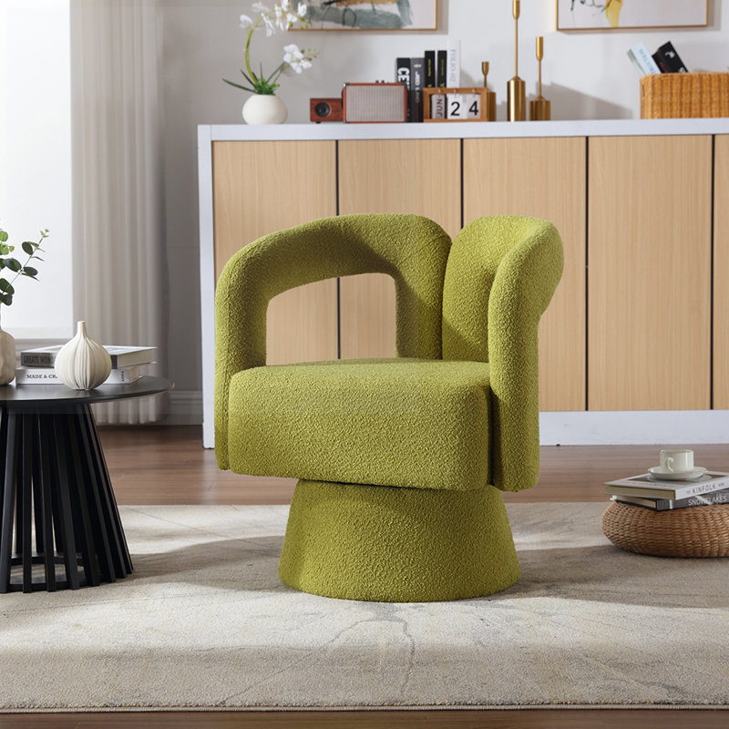 Fauteuil demi-tonneau Accent, Vert olive bouclé incorrect