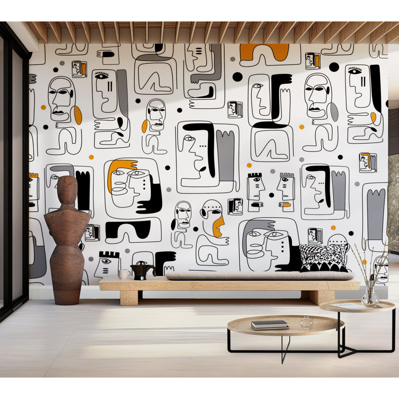 Papier peint de qualité supérieure - visages abstraits, L 96 po x l 120 po