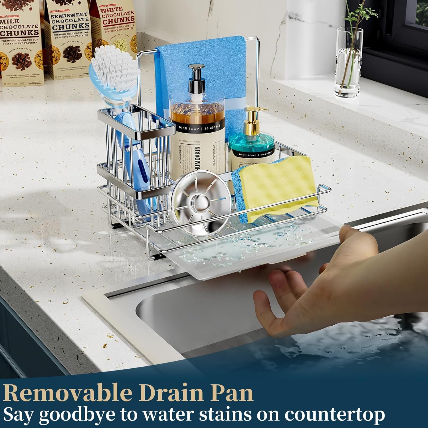 Sink Caddy, Consumest Kitchen Sponge Holder + Dish Brush Holder