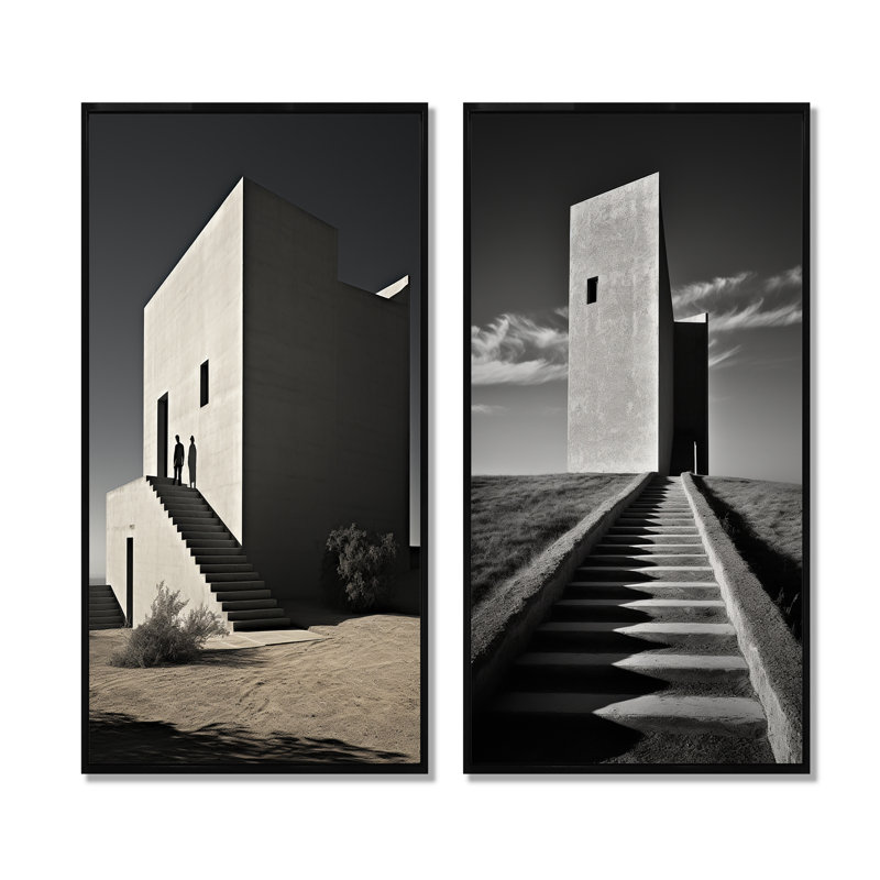 Photo de tours noir et blanc - ensemble de 2 impressions sur toile, H 40 po x l 41 po, Cadre flottant noir