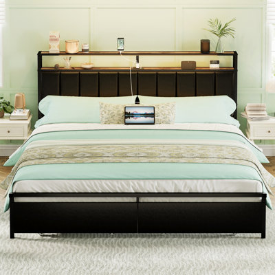 Aydin LED Bed Frame with Drawers and Charging Station