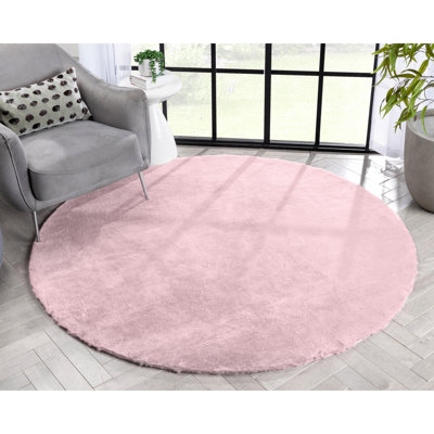 Well Woven Opal Crest Modern Solid Glam Faux Fur Plush Light Pink Glam Shag Area Rug -  OPA-19-3R