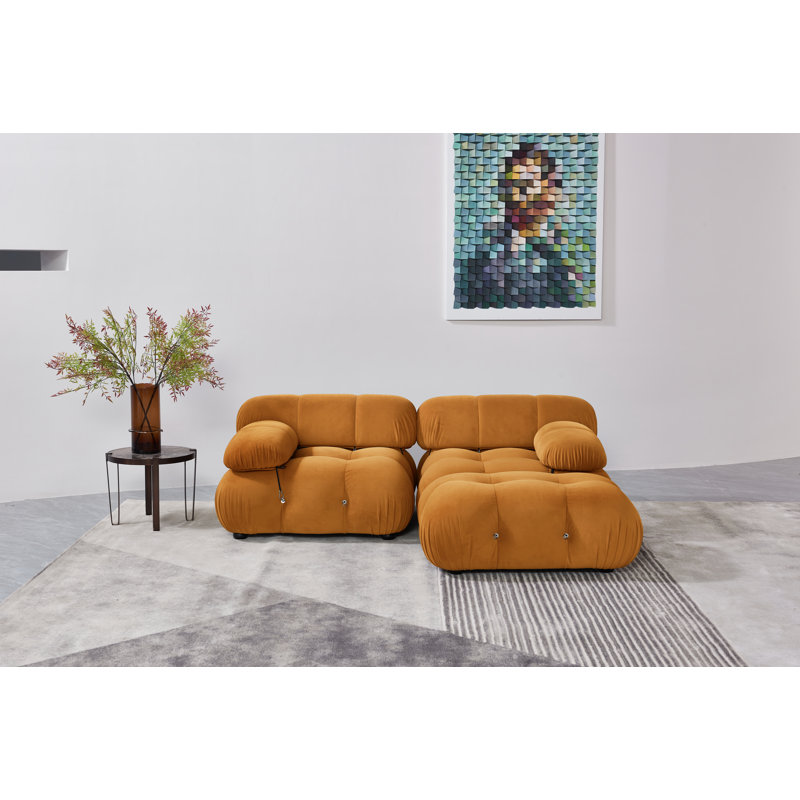 Upholstered L-Shaped Sectional Reversible, Yellow Velvet