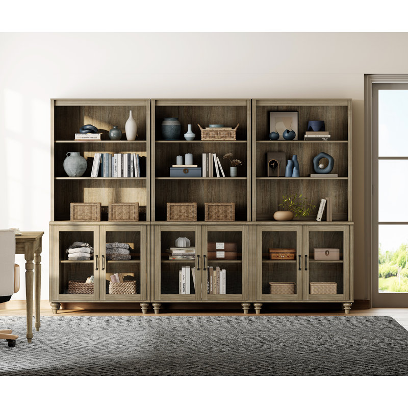  Ensemble de 3 bibliothèques à 5 niveaux avec bibliothèque Scarlett, Gris délavé