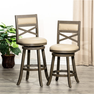 Tabouret pivotant de 24 po de hauteur comptoir, gris vieilli, siège en cuir gris français - Rehaussez votre espace de vie avec un siège moelleux