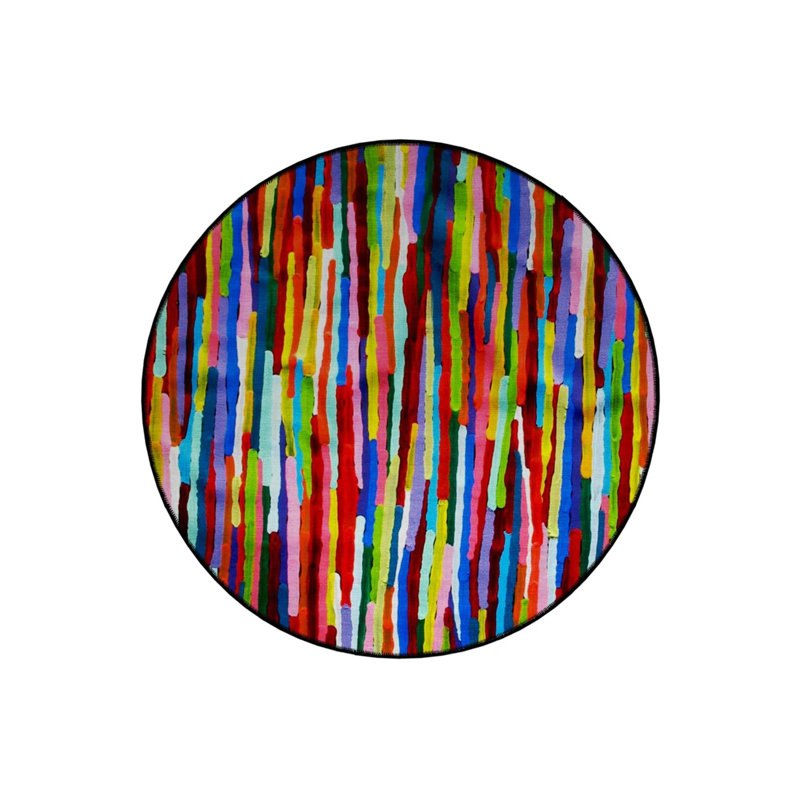 Multicolored Scattered Shapes Woven Base Modern Decorative Carpet, Round 3'4"