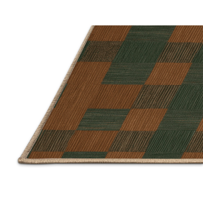 Tapis brun à carreaux lavable à la machine, Carré 3 pi