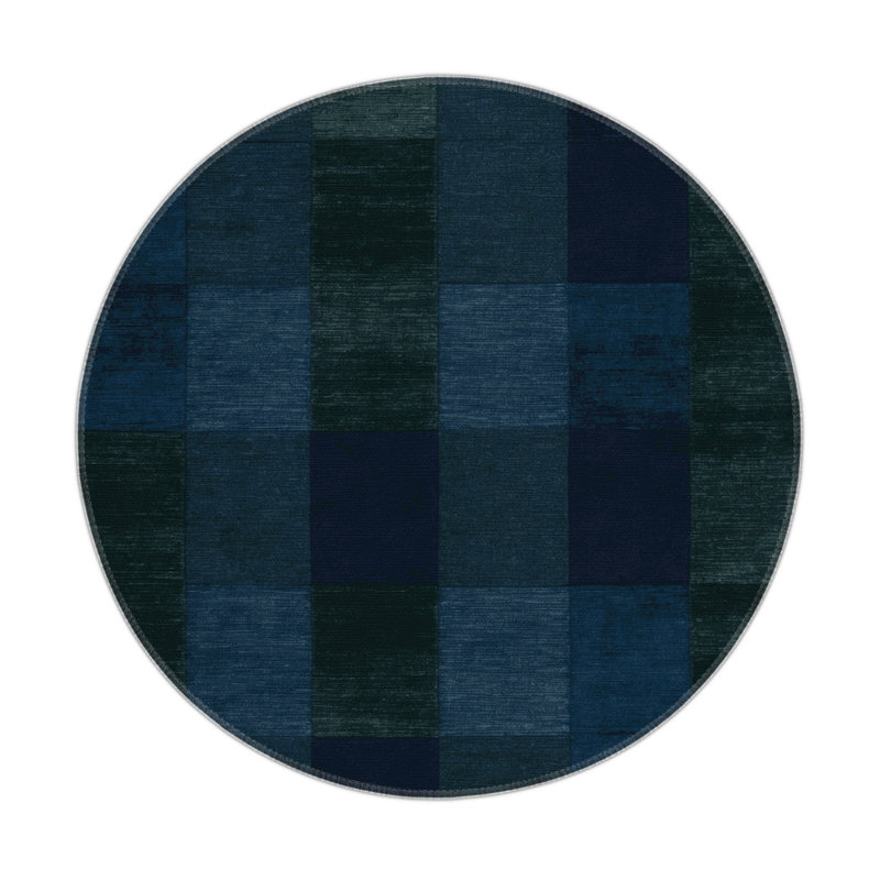 Tapis d'intérieur et d'extérieur à carreaux bleu, Rond 5 pi