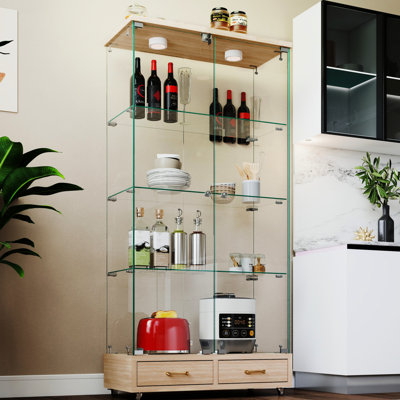 Multifunctional Glass Case With 2 - Door, 4 Shelves, And Adjustable Lighting For Different Rooms Office Drawers,