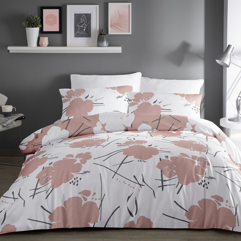 Carbonell Floral Duvet Cover Set with Pillowcases Included, Single Duvet Cover, Blush Pink