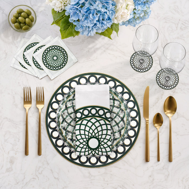 Timothy Corrigan Treillage Cotton Sateen Cocktail Napkins, Green