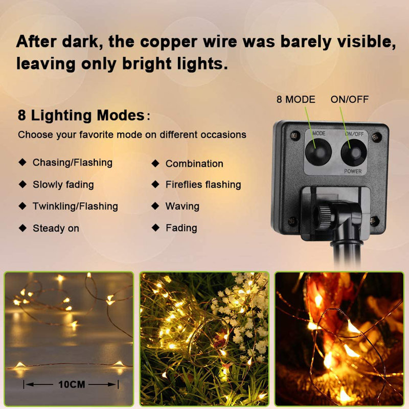66 ft Solar Powered 200 LED String Light Holiday Decorations Outdoor Waterproof, Multicolor