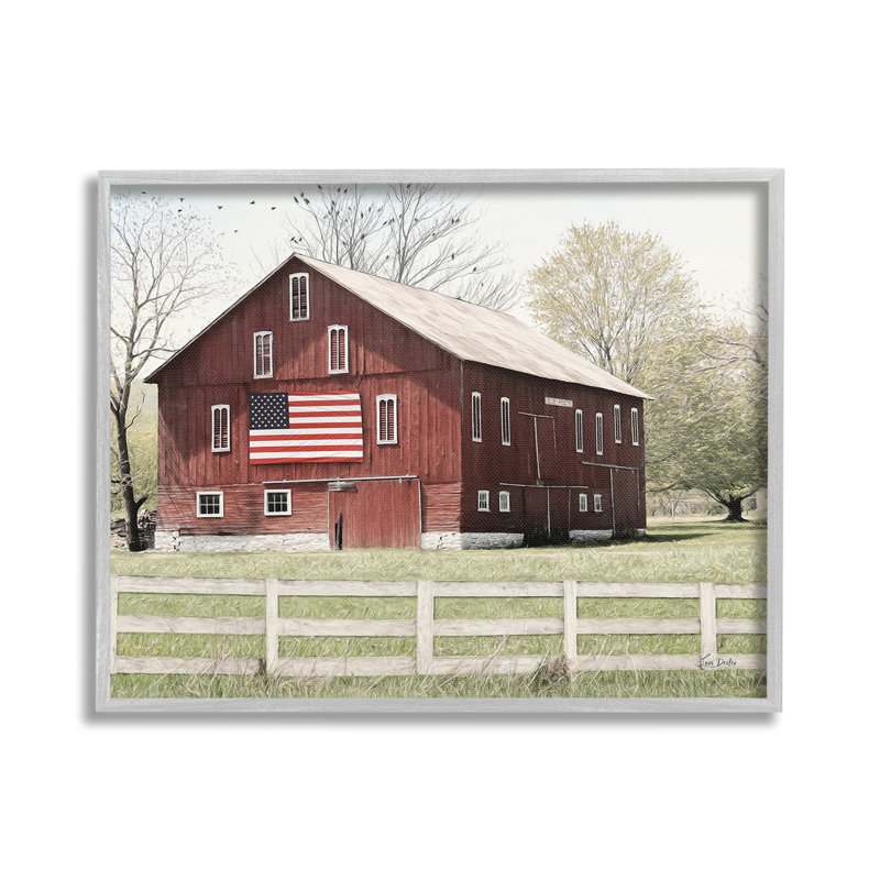 Drapeau patriotique de la grange, estampe numérique encadrée par Lori Deiter, Estampe numérique Farmhouse, H 24 po x l 30 po