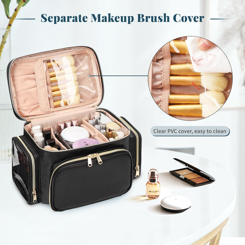 Grand sac de maquillage, organisateur de sac de voyage portable, Noir