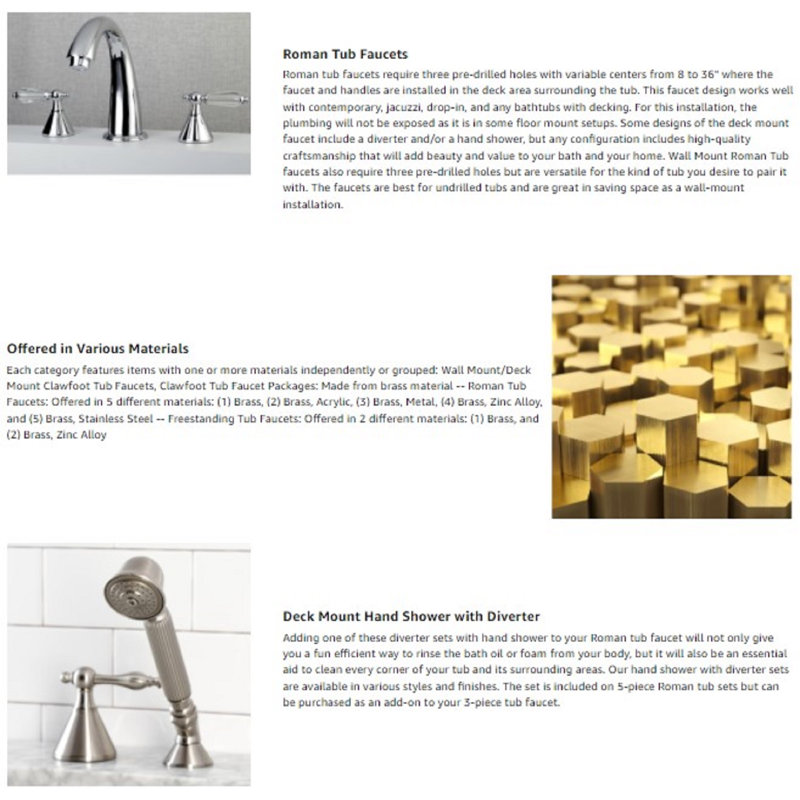 Kingston Brass Magellan Two-Handle 3-Hole Deck Mount Roman Tub Faucet, Brushed Nickel