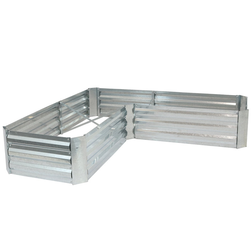 Katherynn L-Shaped Galvanized Steel Raised Garden Bed - 59.5" x 59.5" x 11.75" - Silver, White/Blue