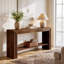 Console en bois massif de 63 po, table de ferme rustique avec tablette de rangement ouverte, table d'entrée pour le salon, couloir, brun