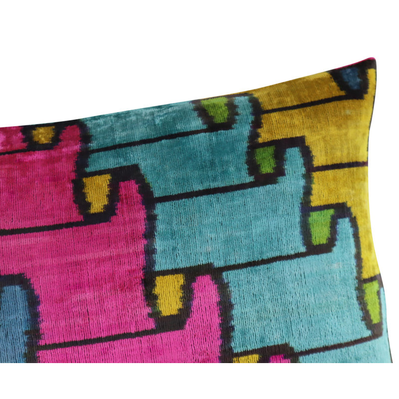 Velvet Rectangular Pillow Cover & Insert, Blue/Pink/Green Geometric 1