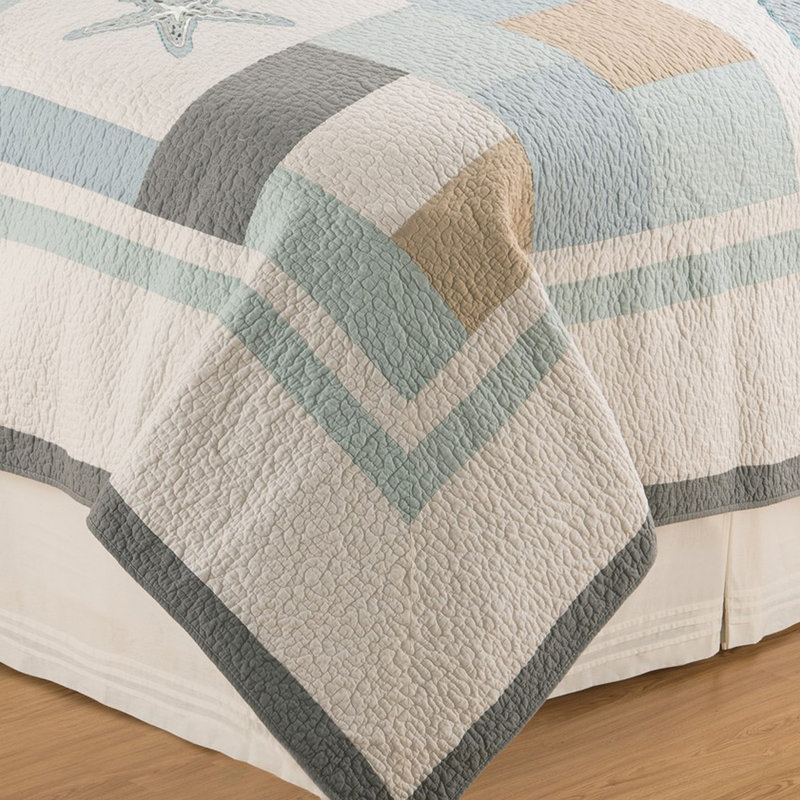 Axl Driftwood Shores Cotton Patchwork Coastal Quilt Set, Twin Quilt + 1 Shams