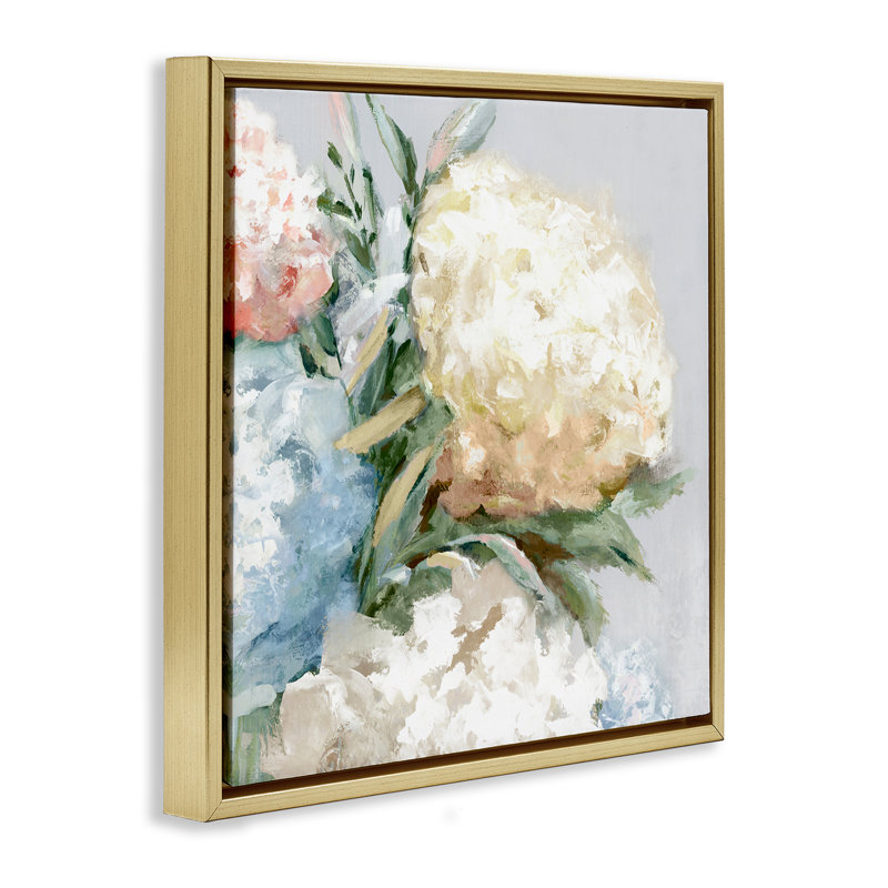  Gros plan sur toile d'hortensia encadrée par Alex Black, H 25 po x l 25 po, Cadre flottant métallique doré