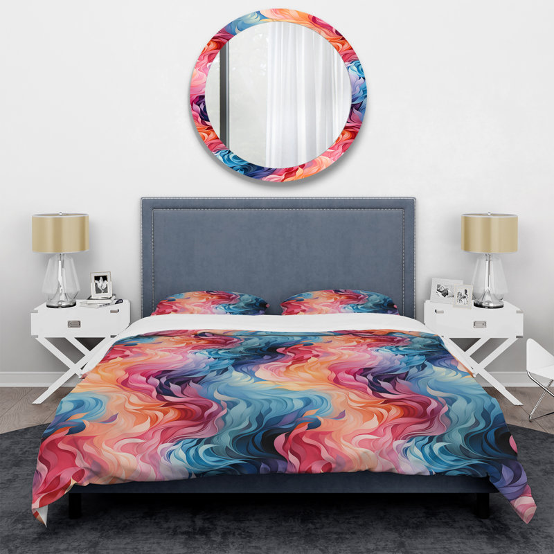 Ensemble de housse de couette abstrait rose et bleu, Housse de couette simple + 1 taie décorative stan