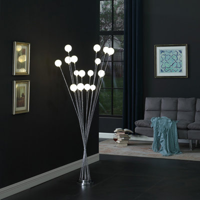 61.5" In 16-Light Acrylic Globe Aluminun Led Chrysanthe Chrome Metal Floor Lamp