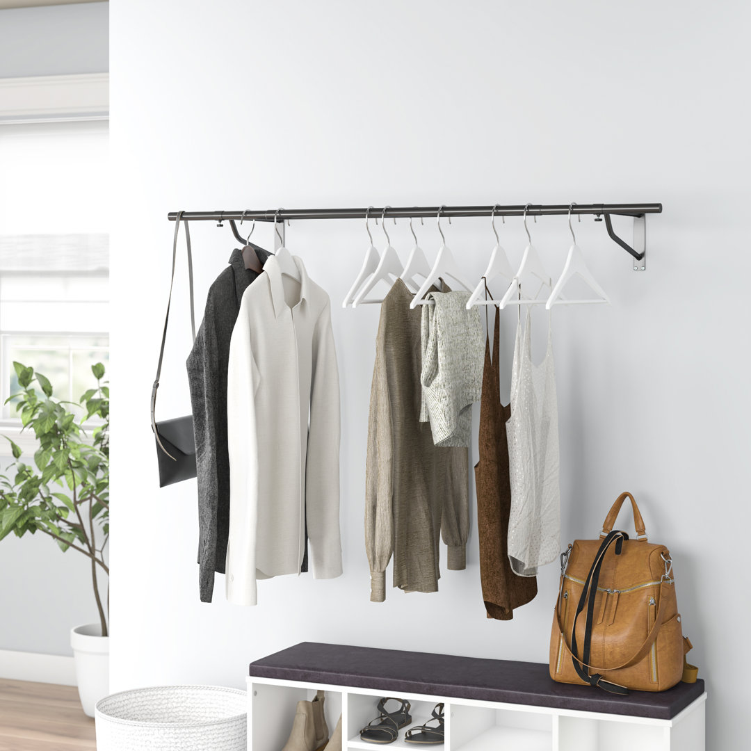 4ft Clothes Rail Black Wall Mounted Garment Hanging Wardrobe Rack Storage