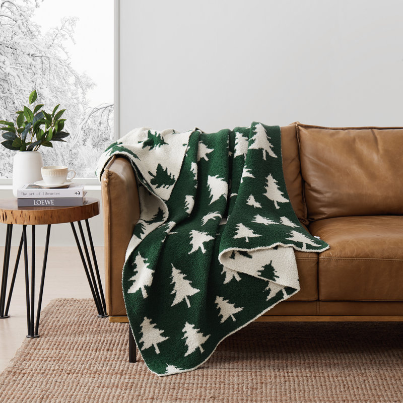 Truly Soft Cozy Evergreen Christmas Reversible Throw