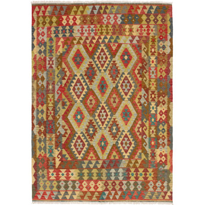 Tapis rouge / brun / jaune en laine fabriqué à la main Bellingen