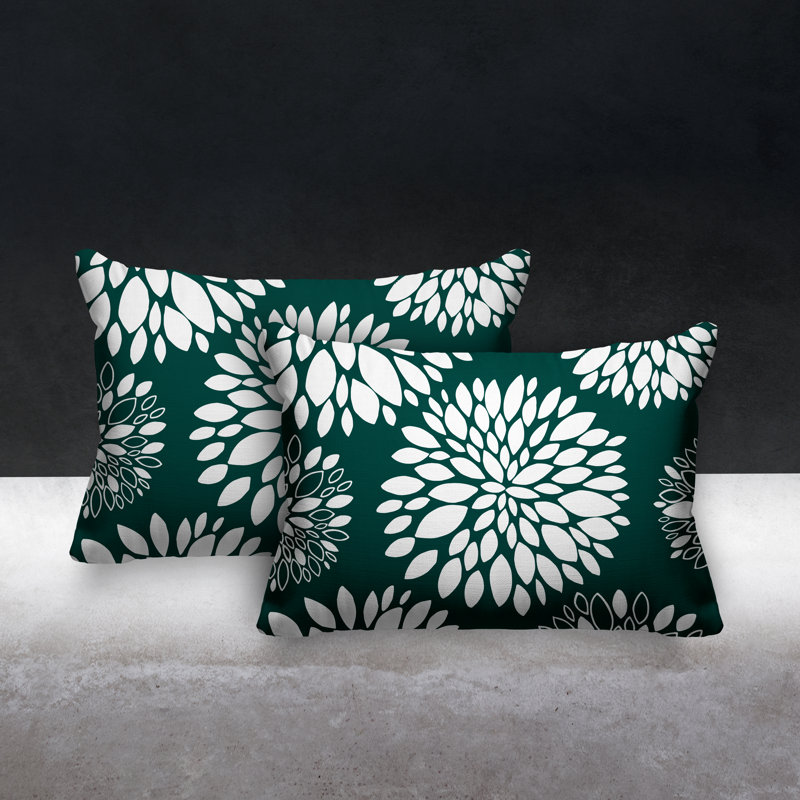 Floral Outdoor Reversible Throw Pillow, Green